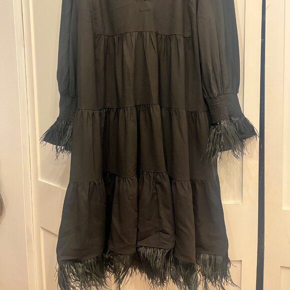Tuckernuck Pomander Place Black Crepe Kenzo Dress - XXL with feathers added - Picture 7 of 7